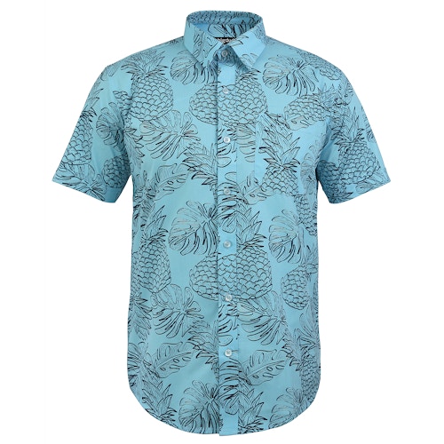 Bigdude Short Sleeve Pineapple Print Shirt Blue Tall