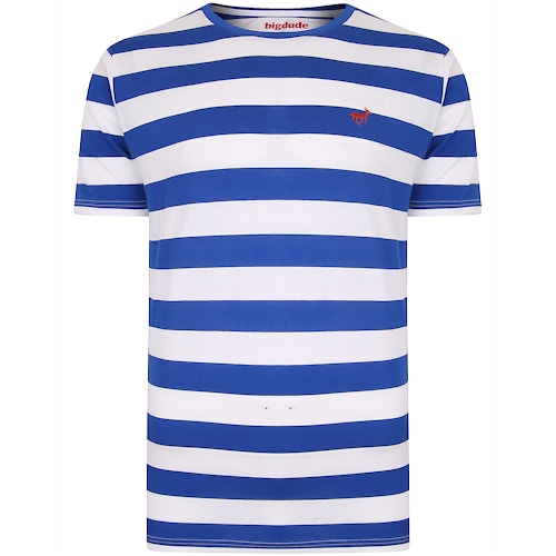 Bigdude Logo Striped T-Shirt Royal Blue/White