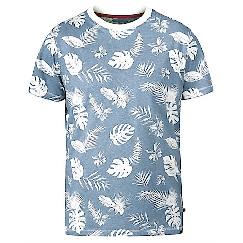 D555 Rudd Hawaiian Blätter Print T-Shirt Himmelblau