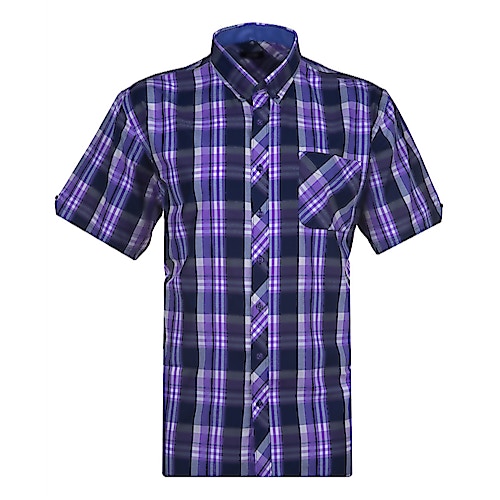 Espionage Large Check Short Sleeve Shirt Navy/Purple