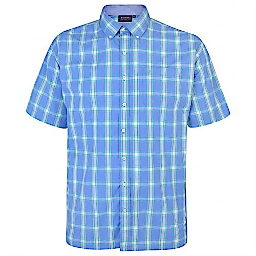 Espionage Traditional Short Sleeve Check Shirt Blue/Lime