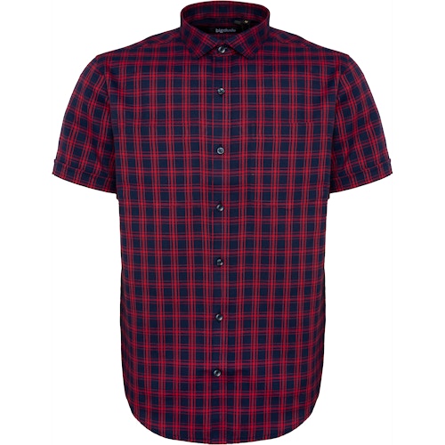 Bigdude Short Sleeve Fine Check Shirt Navy/Red Tall