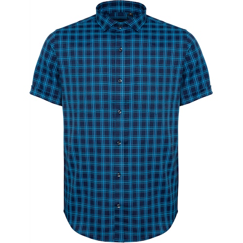 Bigdude Fine Check Short Sleeve Shirt Navy/Turquoise