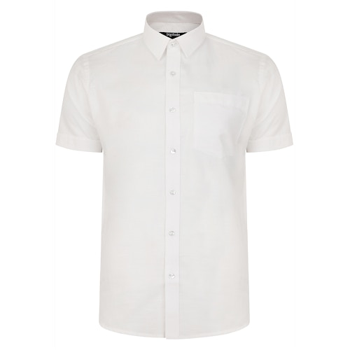Bigdude Short Sleeve Linen Woven Shirt White Tall